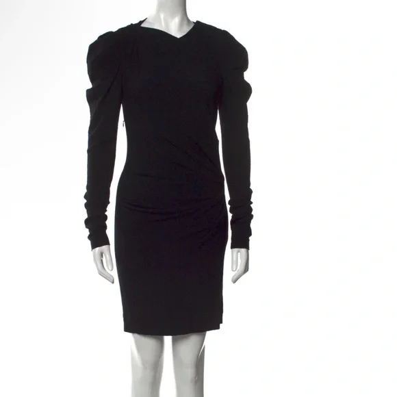 Isabel Marant | Dresses | Isabel Marant Black Wool Knit Puff Sleeve Ruffle  Neck Mini Dress Sz 36 | Poshmark